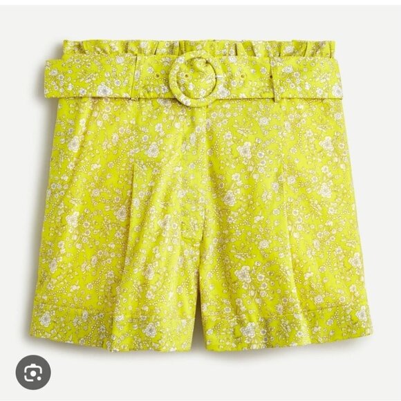 J. CREW | Pleated shorts with ring-buckle belt Liberty print Yellow Sz 4 - Picture 1 of 7